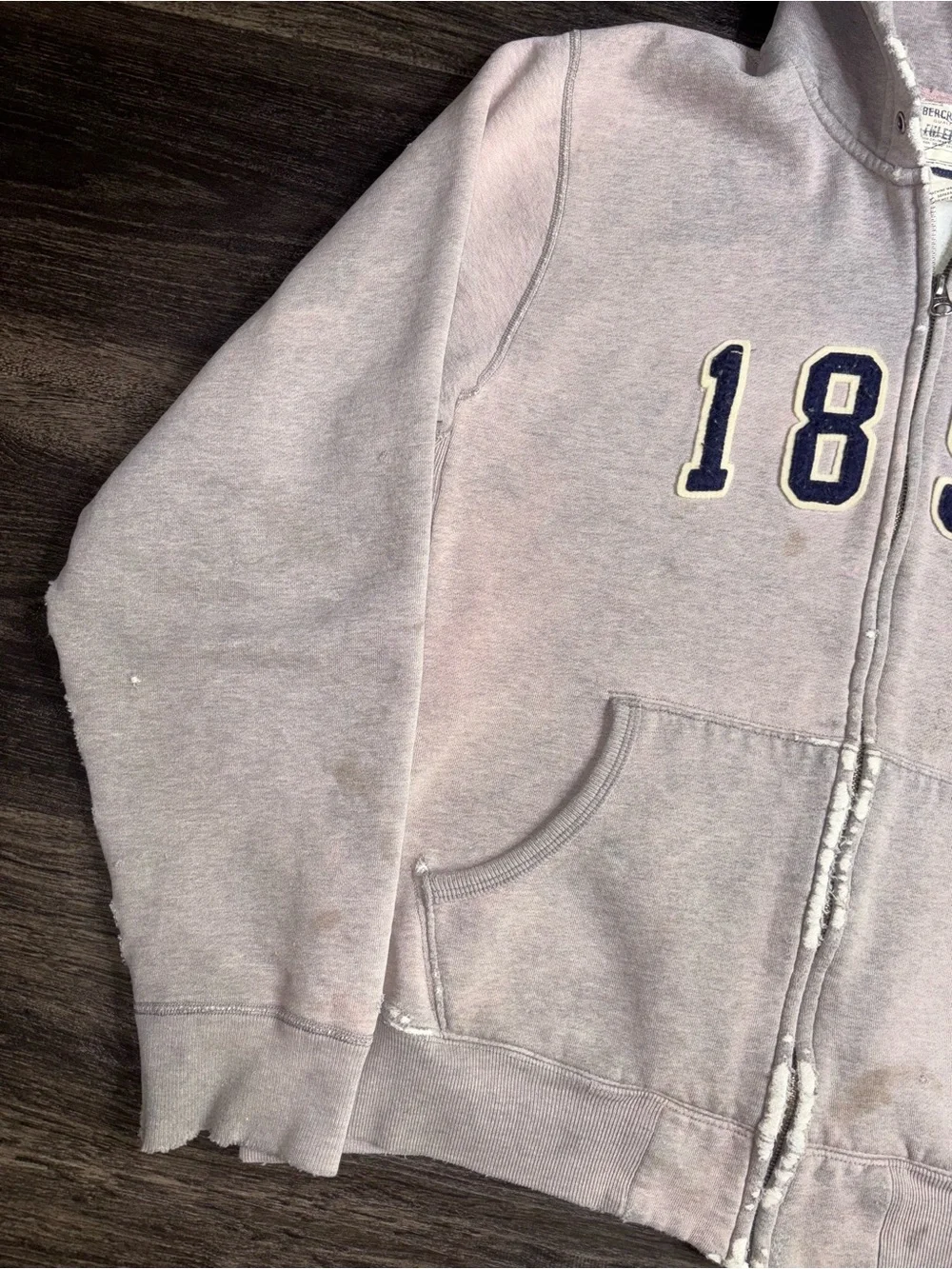 VTG Abercrombie & Fitch Hoodie Mens M Muscle 1892 Embroidered Full Zip Y2K Gray